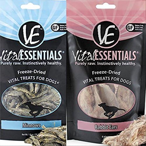 Vital Essential Freeze Dried Dog Treat Bundle (Rabbit Ears, Minnows) Nutrient Packed Dog Snacks