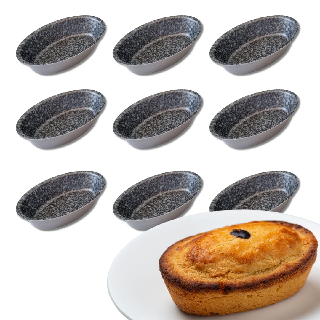 Sunrise 9 Pasticciotti Leccesi Moulds, Non-Stick Aluminium Cookie Cutters, Oval Moulds, Made in Italy, 10.5 x 7 cm, for Oven and Air Fryer (9)