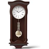 Pendulum Wall Clock, Hanging Wooden Grandfather Wall Clock, Quiet | Real Wood Clock 23.5x9.75, Decorative Non-Chiming Battery Operated with Pendulum, Living Room Decor, Office, Home Decor Gift