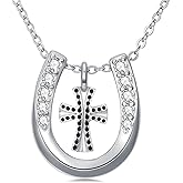 Plesitep Horseshoe Necklace for Women Lucky Sterling Silver Horseshoe Cross Necklace Jewelry Gifts for Women