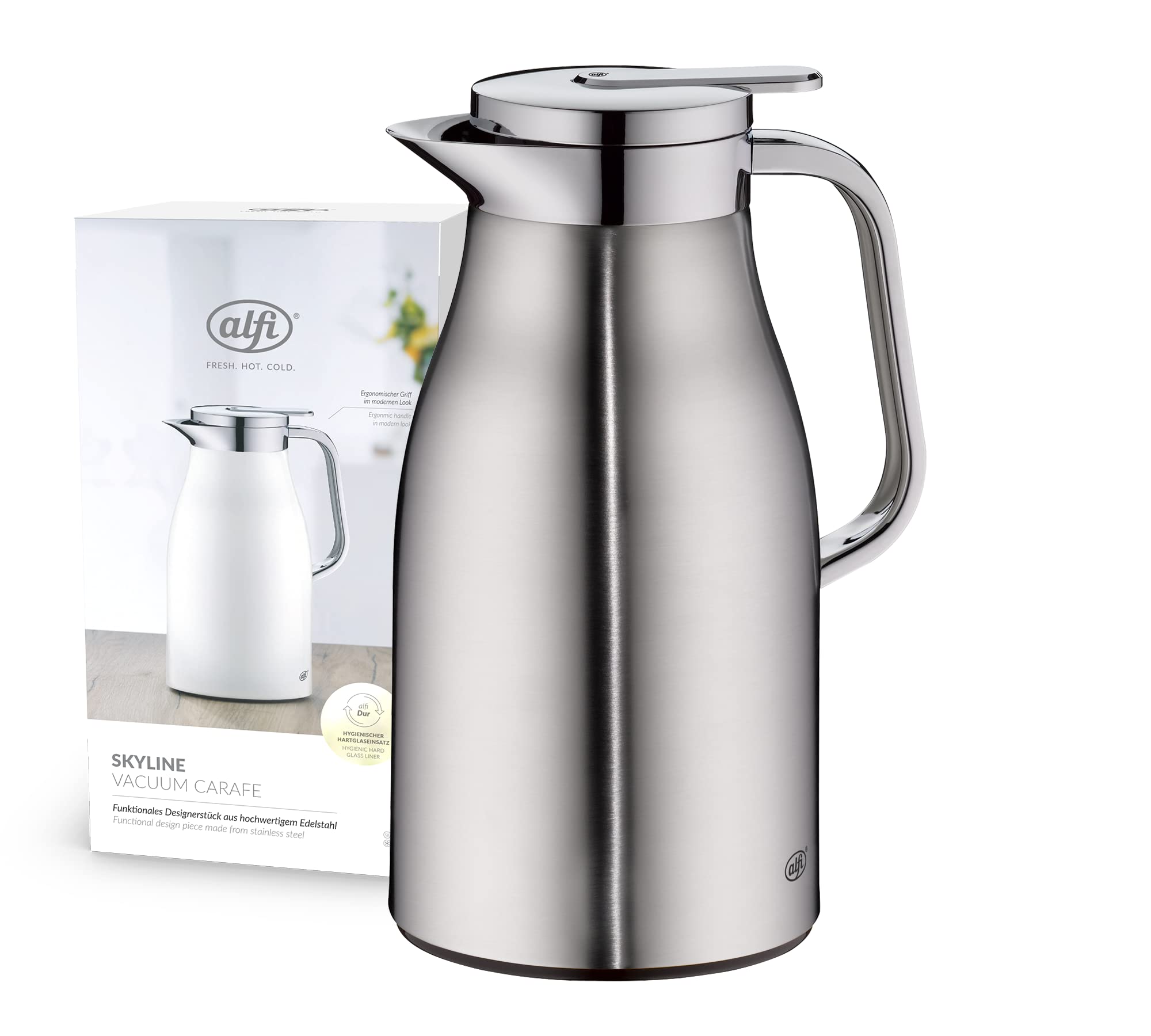 ALFI Thermos Flask, Plastic Glass, Matte Stainless Steel, 1 Litre