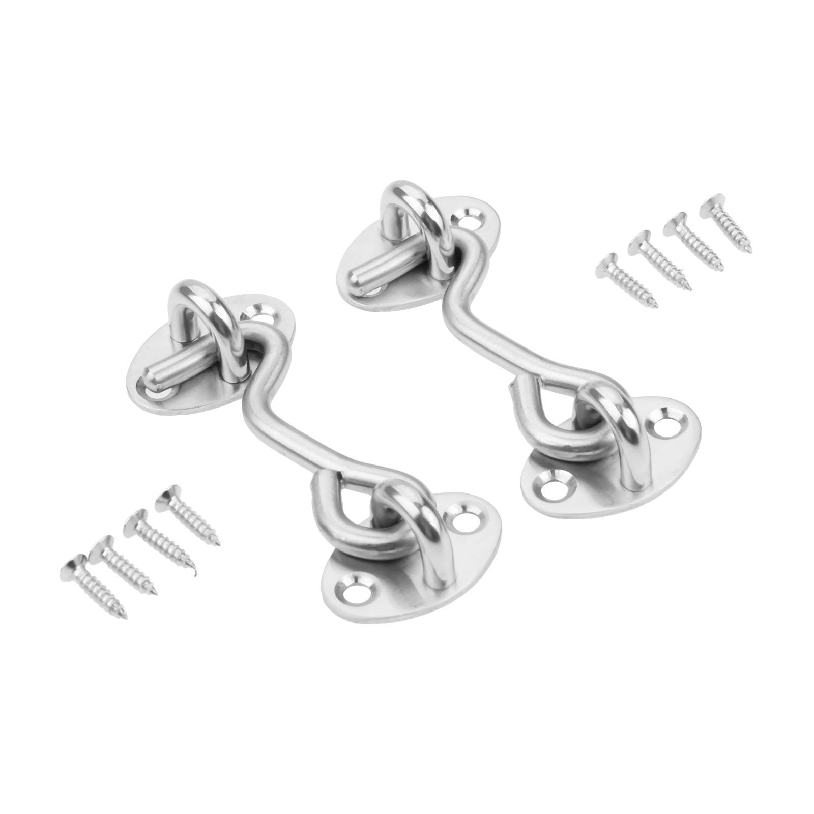 2 PCS Hook Eye Latch 3 Inch Stainless Steel Cabin Hooks for Doors Heavy Duty Hook Locks for Doors Wooden Windows Fence (7.5cm)