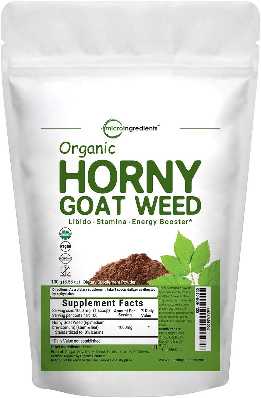 Maximum Strength Organic Horny Goat Weed for Men and Women (Epimedium Supplement 100 Grams), Energy and Immune System Booster, Water Soluble for Best Absorption, Premium Horny Goat Weed Powder, Vegan: Health & Personal Care