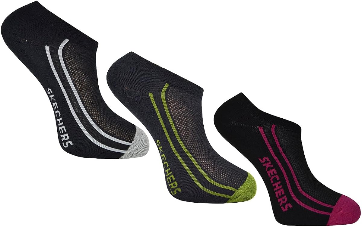 Skechers Ladies No Show Trainer Liner Socks 3 Pairs (Colour C) Amazon