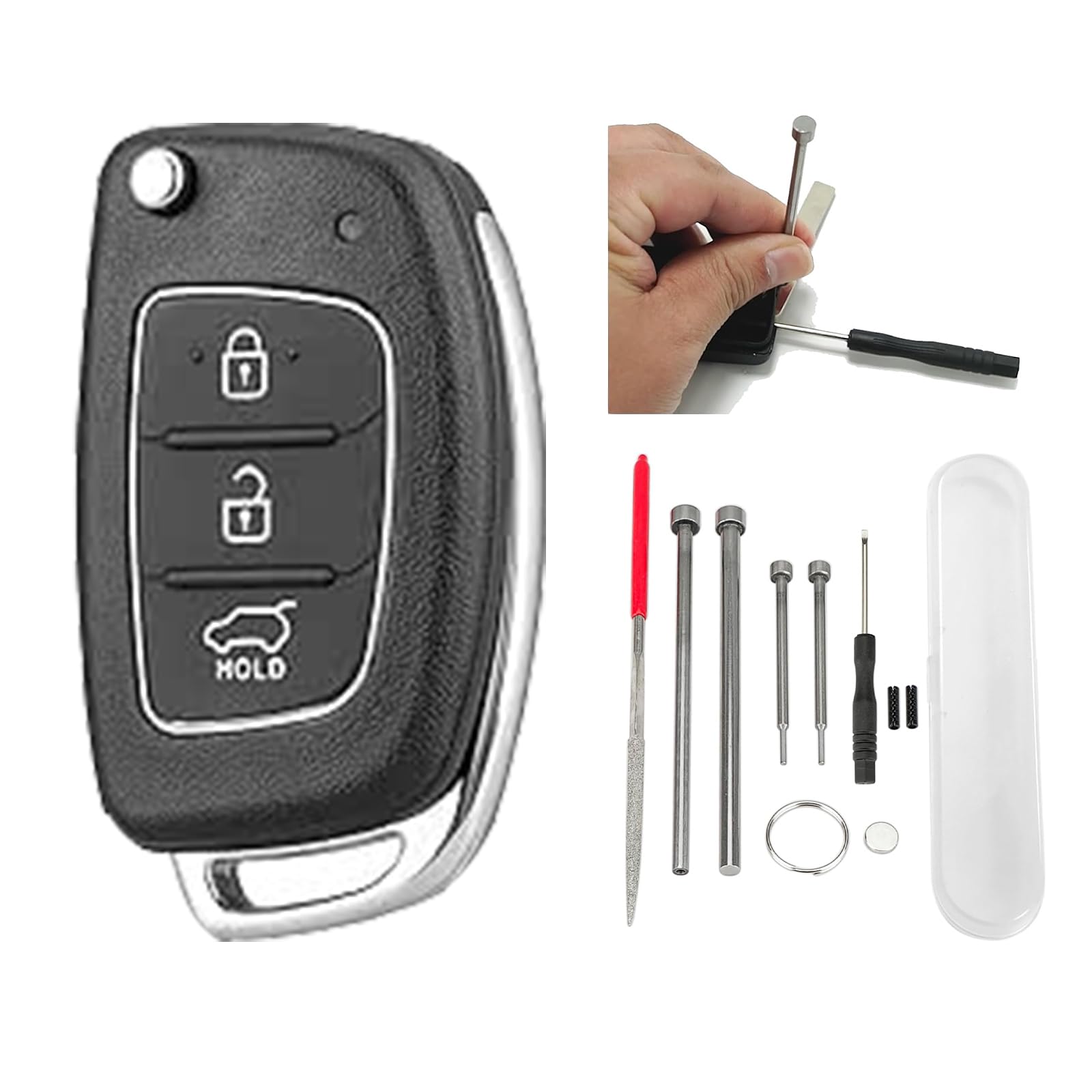 3 Buttons Car Key Fob Shell Fit for Kia Rio/Picanto/Ceed & Hyundai I10/I20/I30/IX35/I40/Santa Fe/Tucson with Pin Removal Tools