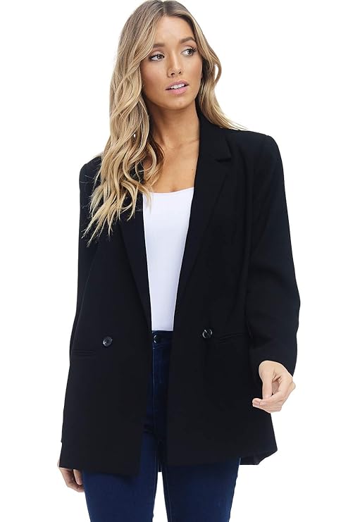 Alexander + David Women's Loose Blazer Jacket Suit, Oversized and Loose Fit Work Blazer with Double Buttons (Black, X-Large) best women's blazers