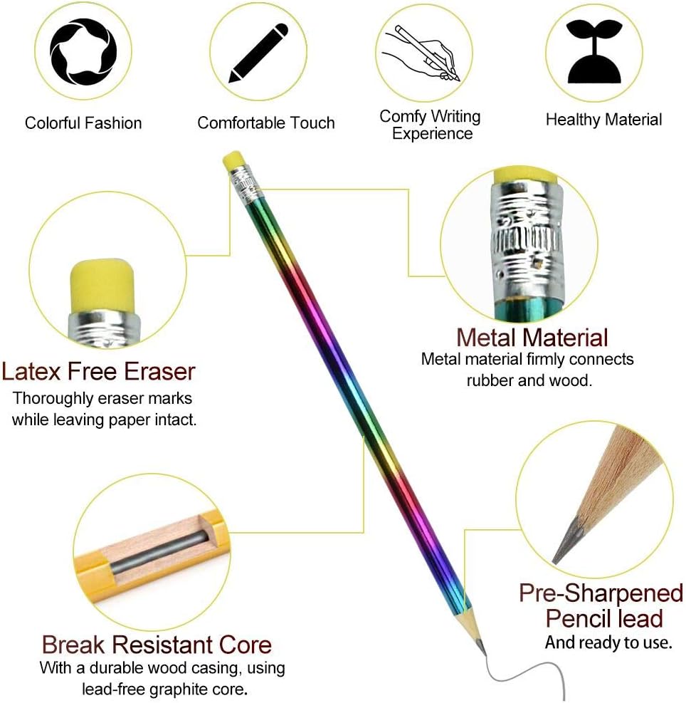 XAVSWRDE 48 PCS Rainbow Pencils,HB Graphite Pencil Bright Colour Wooden Pencils Painting Pencil Professional Pencils Set including Eraser Top for Home Office School Classroom Supplies - Image 3