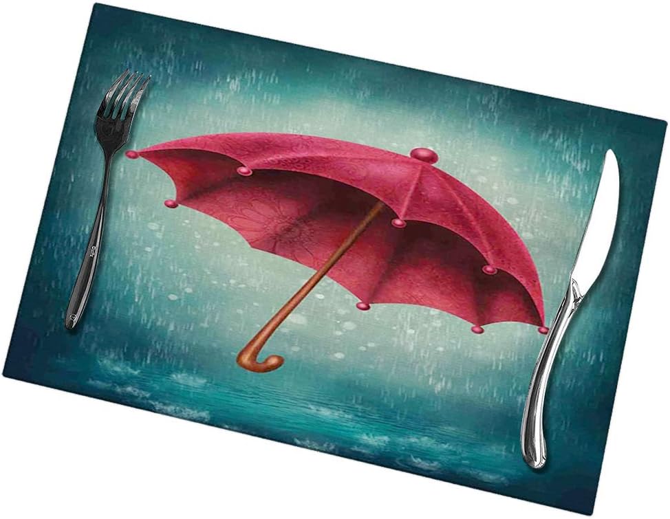 GULTMEE Placemats, Heat-Resistant Stain Resistant Anti-Skid Washable for Kitchen Table Mats (Set of 6), Authentic Retro Wooden Handle Under Fall Rainfall Torrent Urban Accessory Image