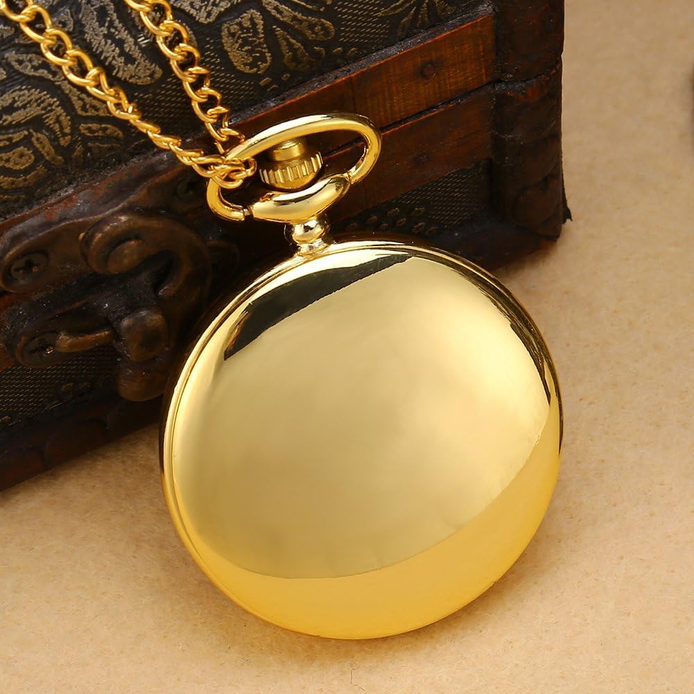 LYMFHCH Classic Smooth Vintage Quartz Pocket Watch, Arabic Numerals Scale Mens Watch with Chain Christmas Graduation Birthday Gifts Fathers Day