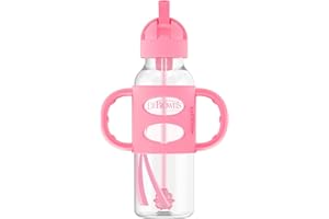 Dr. Brown's Milestones Sippy Straw Bottle with Silicone Handles - Pink - 8oz - 6m+