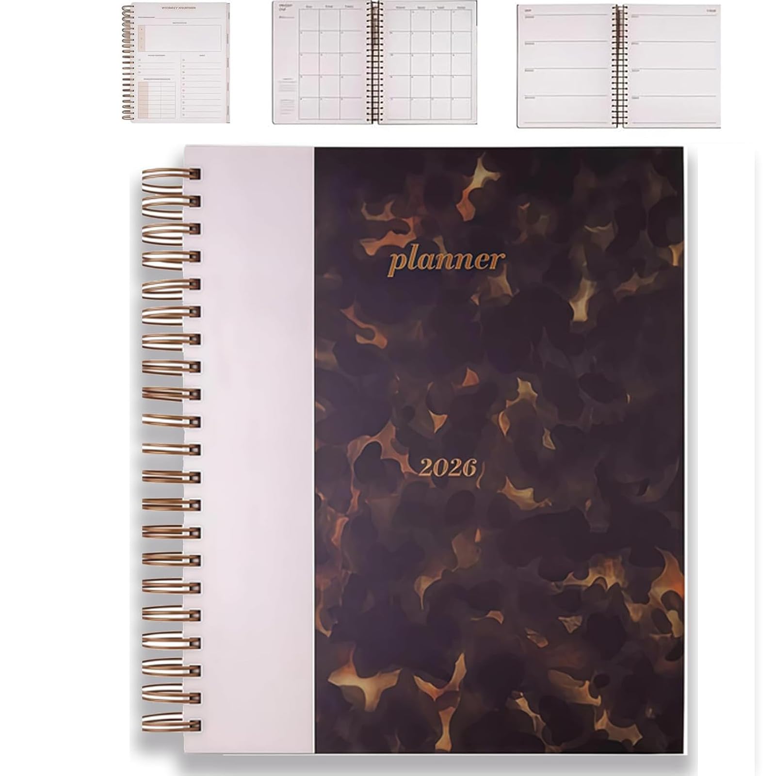 Photo 1 of 2026 Large Spiral Tortoise Shell Planner (Hardcover), With Weekly and Monthly Pages, For Goal Setting & Scheduling 8.26" x 5.7" (1pc)