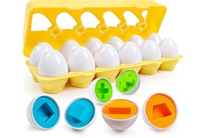 FQKIOMY Easter Egg Toys for Toddlers,Montessori Geometric Eggs Early Fine Motor Skills Learning Color Shape Sorting Matching Game Easter Basket Stuffers for Kids Boys Girls Ages 3+