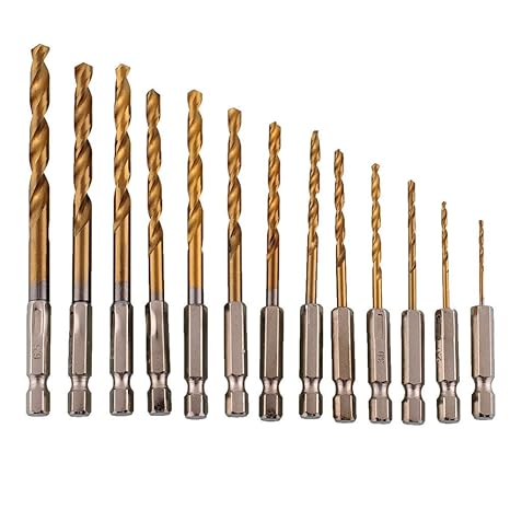 Generic 13pcs/lot High Speed Steel HSS Titanium Coated Drill Bit Set 1/4 Hex Shank 1.5-6.5mm