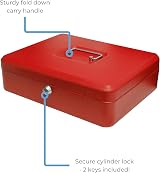 Cathedral Products Key Lockable Cash Box 12 Inch Red with 9 Compartment Tray view 4