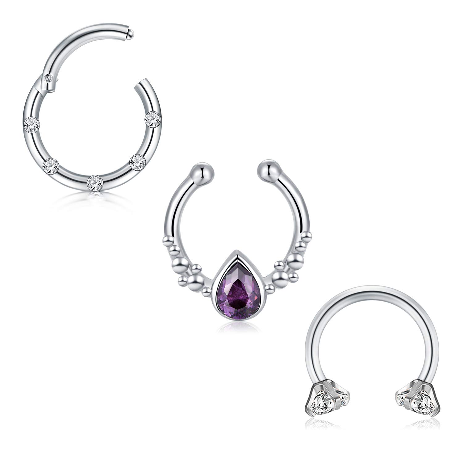 MODRSA Cartilage Earrings Hoop 18G 16G Septum Piercing Stainless Steel Nose Lip Rings Clicker Segment Ring Jewelry - Silver