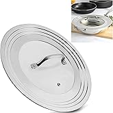 KEISSCO Stainless Steel Universal Lid for Pots, Pans and Skillets - Fits 7" to 12" Pot and Pans - Tempered Glass with Stainless Steel Rim Replacement Frying Pan Cover and Cast Iron Skillet Lid