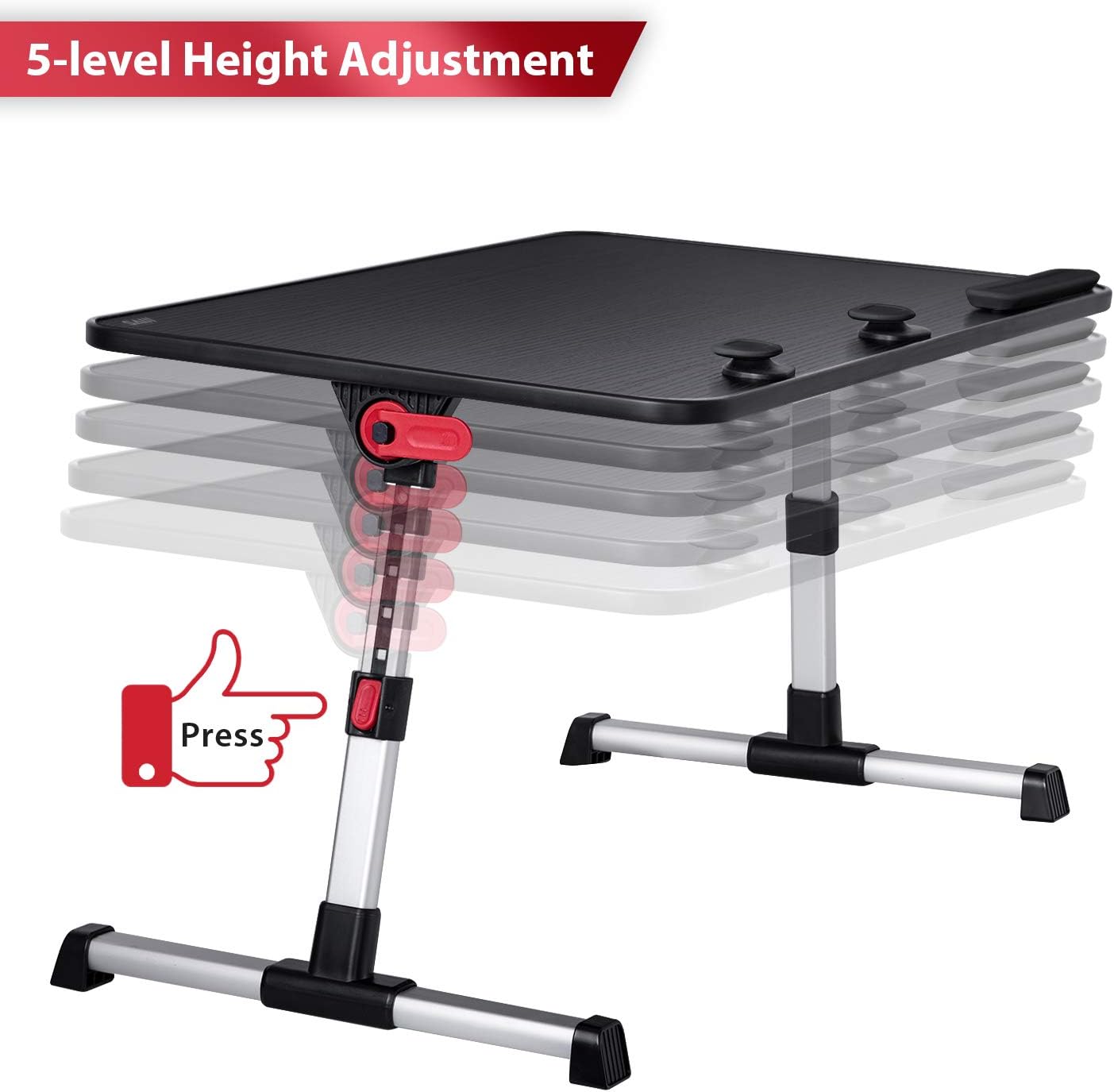 [Large Size] Laptop Bed Tray Table, SAIJI Adjustable Laptop Stand, Portable Lap Desks with Foldable Legs, Notebook Standing Breakfast Reading Desk for Sofa Couch Floor (Black): Kitchen & Dining