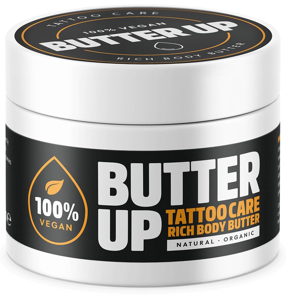 Butter Up Tattoo Aftercare - Heals & Brightens Tattoos, Natural, Organic, Cruelty Free, Rich Creamy Vegan Body Butter 100ml UK Made