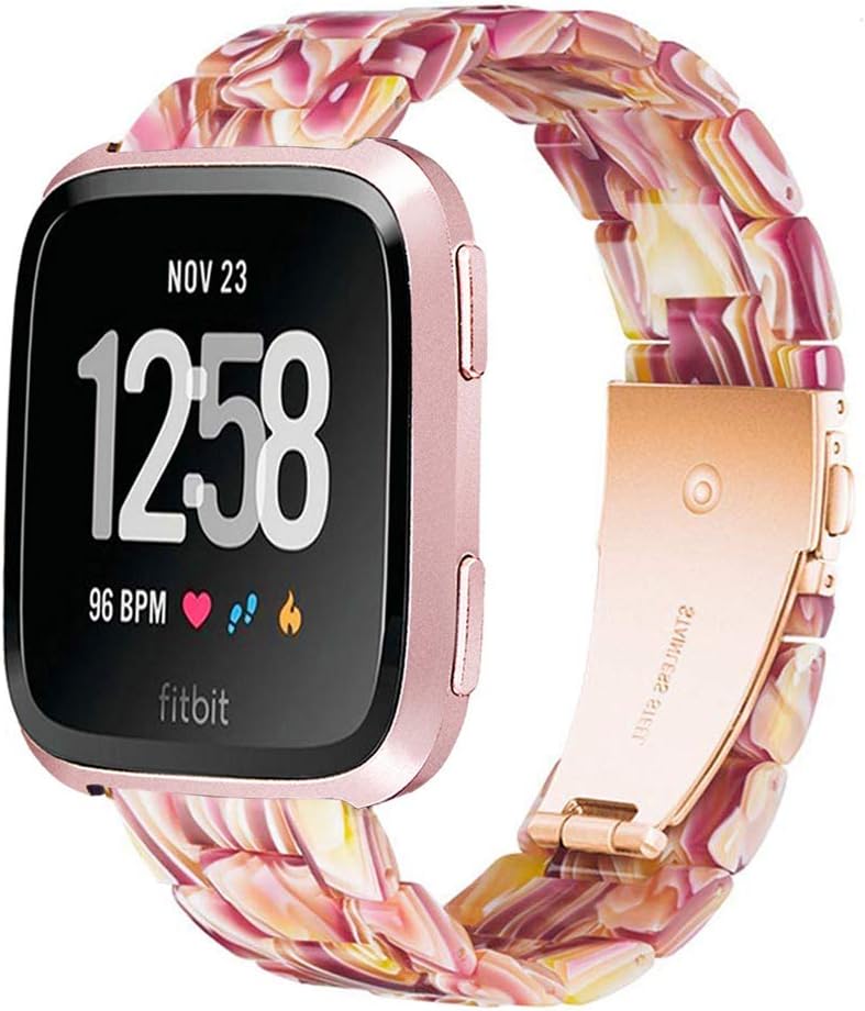 Ayeger Band Replacement for Fitbit Versa/Versa 2 Smart Watch/Special/Lite Edition, Fashion Resin Wristbands Women Men Replacement Bracelet Metal Stainless Steel Rose Gold Buckle(Red)