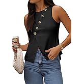 EGOCKAL Vest Tops for Women Casual Crewneck Button Down Waistcoat Sleeveless Business Office Work Blazer Suit Vests