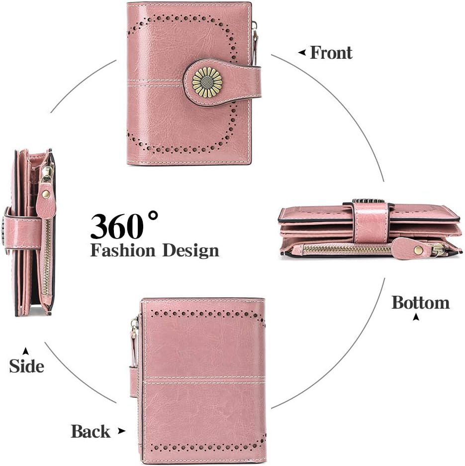SENDEFN Women's Wallet Genuine Leather RFID Blocking Short Wallet with 16 Card Slots, Ae_pink - Image 5