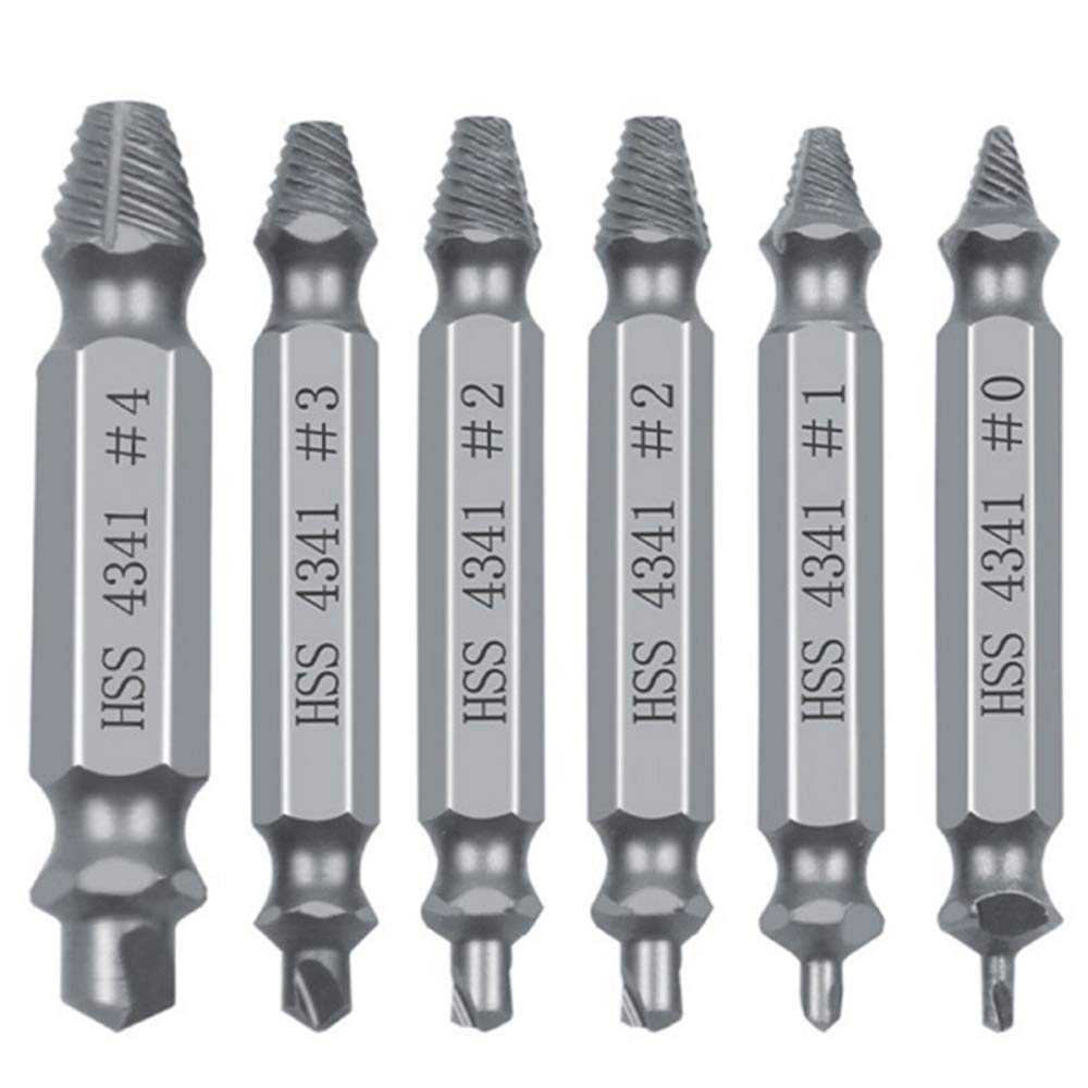 Loboo Idea Speed Out Screw Extractor Drill Bits Tool Set Broken Damaged Bolt Remover Guide Set Broken Easy Out Fastener Kit (6 Pieces HSS 4341#, Silver)
