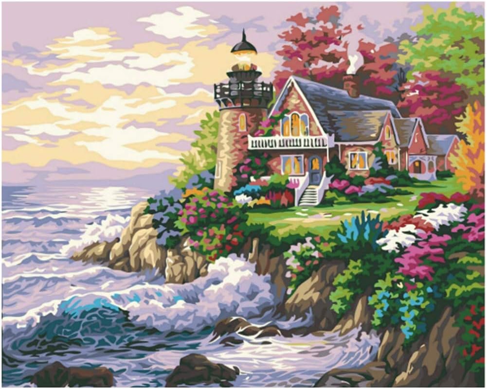 KANGDISON Painting by Number Dream by Sea, DIY Paint by Number Kits for Adults Beginners Kids Teens Drawing with Brushes Canvas Acrylic 16 x 20inch / 40 x 50cm