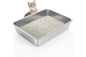 WENBOKMIN Stainless Steel Cat Litter Box, 4in Shallow Kitty Litter Tray for Kittens, Small Metal Litter Pan Odor Control Anti-Corrosion Nonstick