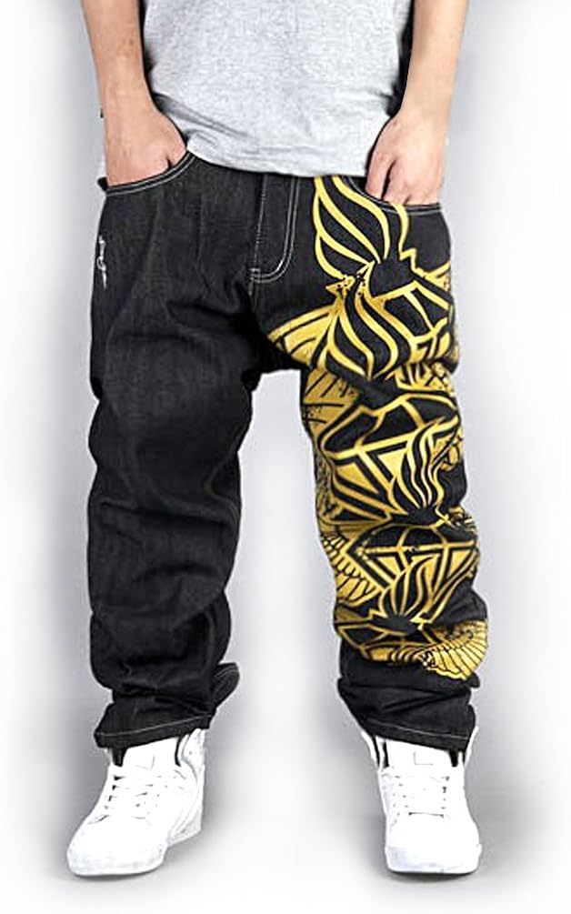 Generic Men's Hip Hop Street Style One Leg Graphic Painting Unwashed