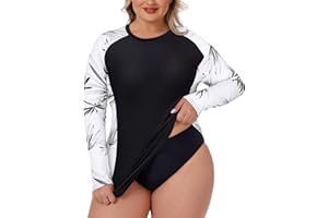 Zamowoty Women's Plus Size Rash Guard Long Sleeve Swim Shirt UPF50+ Sun Protection Loose Fit Quick Dry Swimsuit Tops