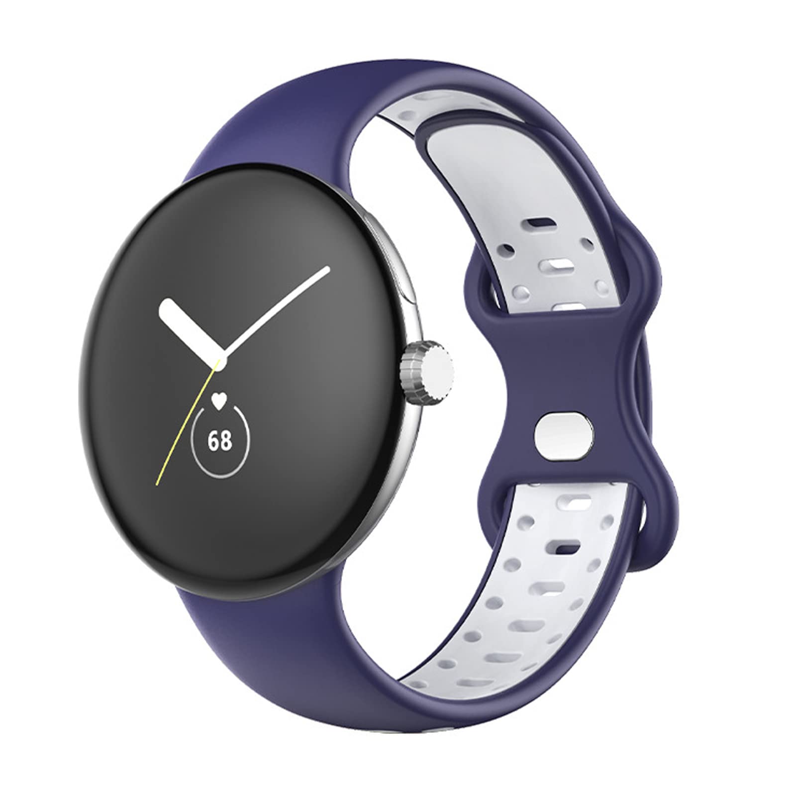 Miimall Compatible with Google Pixel Watch 2 (2023)/Pixel Watch Strap, Soft Silicone Sport Band Breathable Lightweight Waterproof Replacement Wristband Strap for Pixel Watch (Blue+White)
