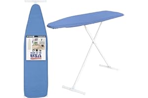 Full Size Ironing Board with Cover & Pad – Made in USA by Seymour Home Products Adjustable Steel T-Legs, 35" High Perforated Top for Steam Durable Iron Board for Home, Laundry Room (Dark Blue)