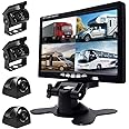 Backup Camera Monitor Split Screen 7" Reversing Monitor, 4 Rear View Reverse Camera for Trucks/Bus/Trailer/Campers/RV, Wide Angle, IP68 Waterproof, IR Night Vision, Hard-Wired RV Backup Camera,12V