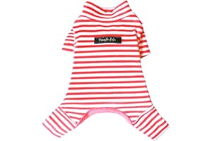 Hdwk&Hped Soft Cotton Dog Pajamas for All Seasons, Striped Pet Bottoming Jumpsuit for Small Dog Cat Puppy (#4, Striped Style - red)