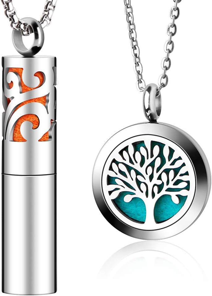 2PCS Diffuser Necklace Set Gift Maromalife Essential Oil Diffuser Pendant Necklace with 20 Replacement Pads Aromatherapy Necklace Gift Set for Christmas Thanksgiving Birthday