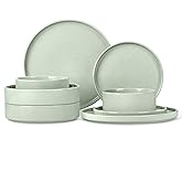 Herogo 8 Piece Plates and Bowls Set, Kitchen Dinnerware Sets with Pasta Bowls, Dinner Ware Dishes Service for 2, Chip & Scratch Resistant Porcelain Kitchen Dishware, Speckled Light Green