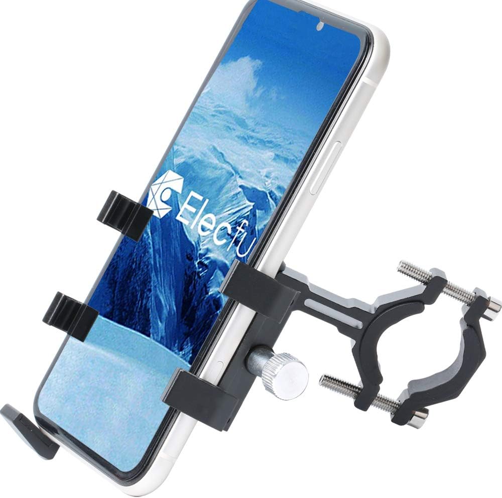 ELECFUN Bike Phone Mount Motorcycle Premium Aluminum Bicycle Phone Holder, 360° Rotatable, Fits iPhone 11 Pro Max X XR Xs 7s 8 Plus Samsung S20 S7/S6/Note 10/9/8, Fit Any 2.2"-3.9" Wide Phones, Black