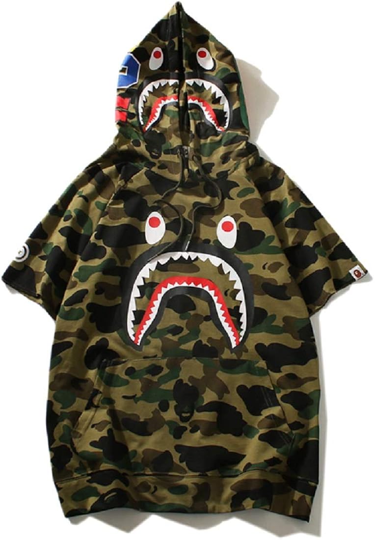 Big Mouth Shark Ape Bape Camo Casual T Shirt Tees Unisex with Round Neck Short Sleeve