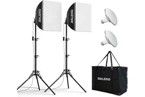RALENO Softbox Lighting Kit, 2 x 16'' x 16'' Photography Studio Equipments with 50W / 5500K / 95 CRI LED Bulbs, Continuous Lighting System for Video Recording and Photography Shooting Model：PS080