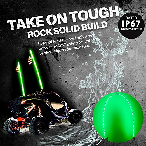 2X GTP 4ft LED Whip Lights - 20 Color RGB - 21 Modes - Waterproof Lighted Antenna Whips Flag Pole for UTV ATV Polaris RZR 4 Wheeler Offroad Jeep Can-am Maverick X3 Yamaha Sand Dune Buggy 4X4 Truck