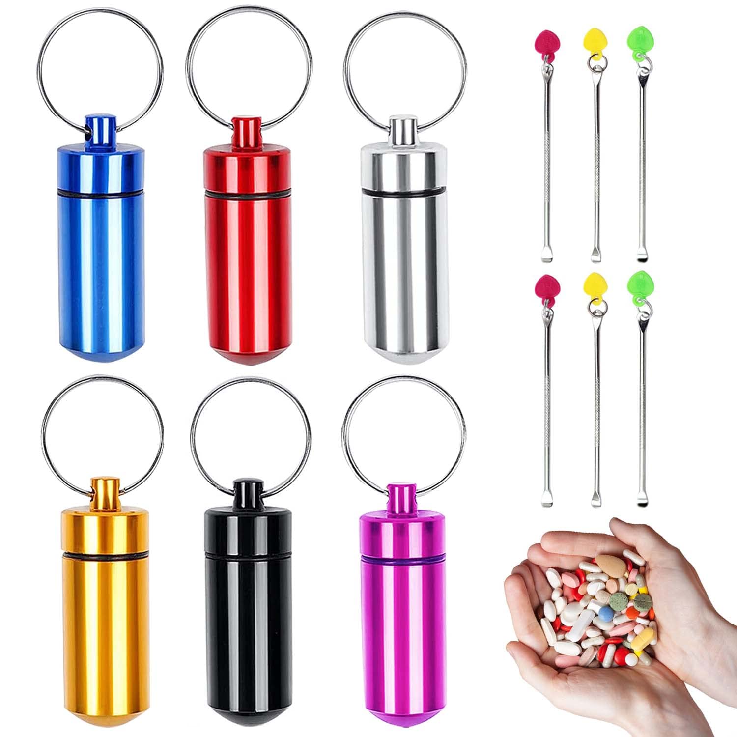 6 Pcs Aluminum Pill Box Portable Pill Organiser Mini Pill Container Waterproof Pill Holder Pocket Pill Case Travel Medication Organizer for Outdoor Travel Camping (6 Colors)…