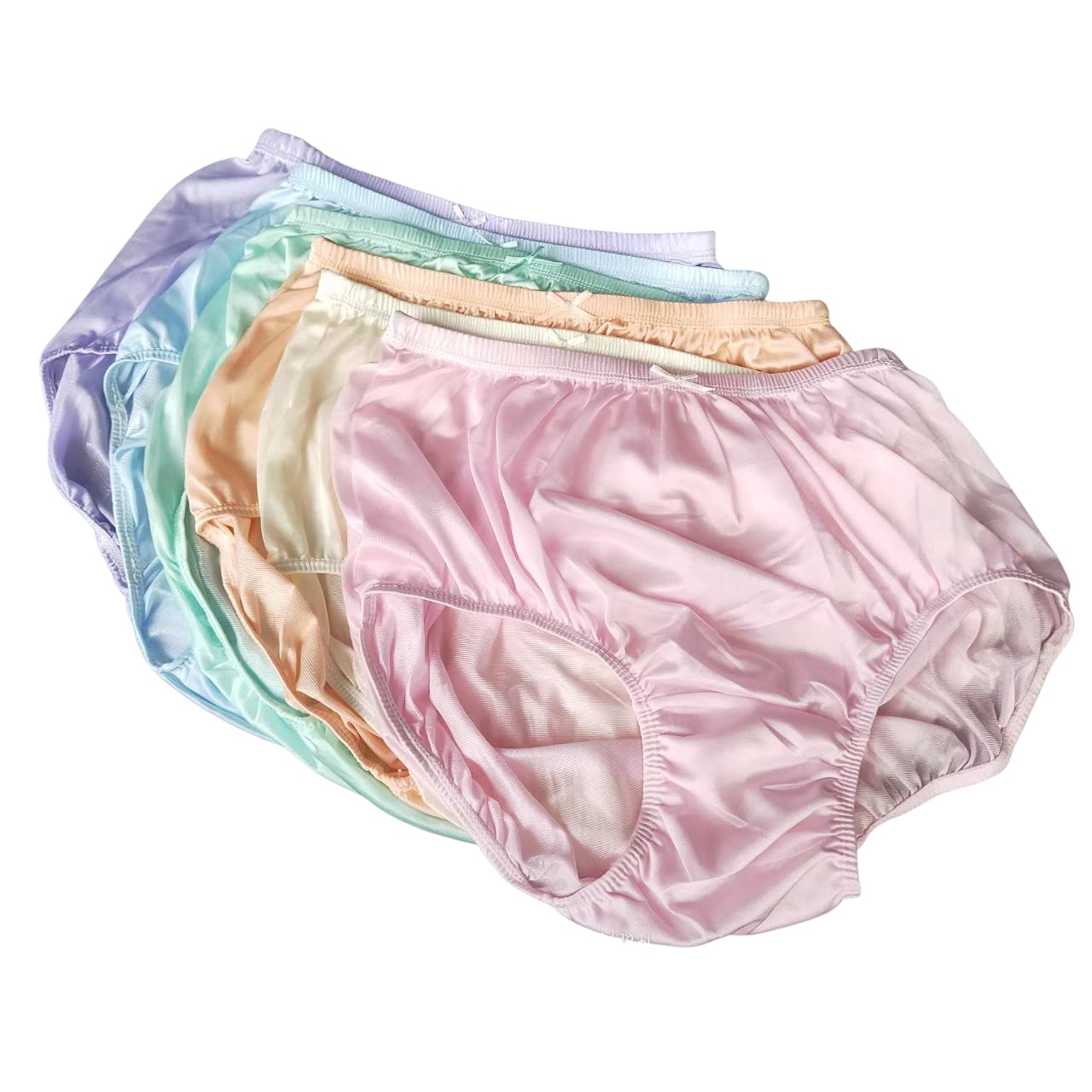 Photo 1 of Littledream 6 Pcs Vintage Plus Size 3XL Sheer Transparent Silk Nylon Panties Men Womens Full Cut Briefs Knicker Underwear Hips 44"-54" High Waist Granny Brief Mushroom Gusset