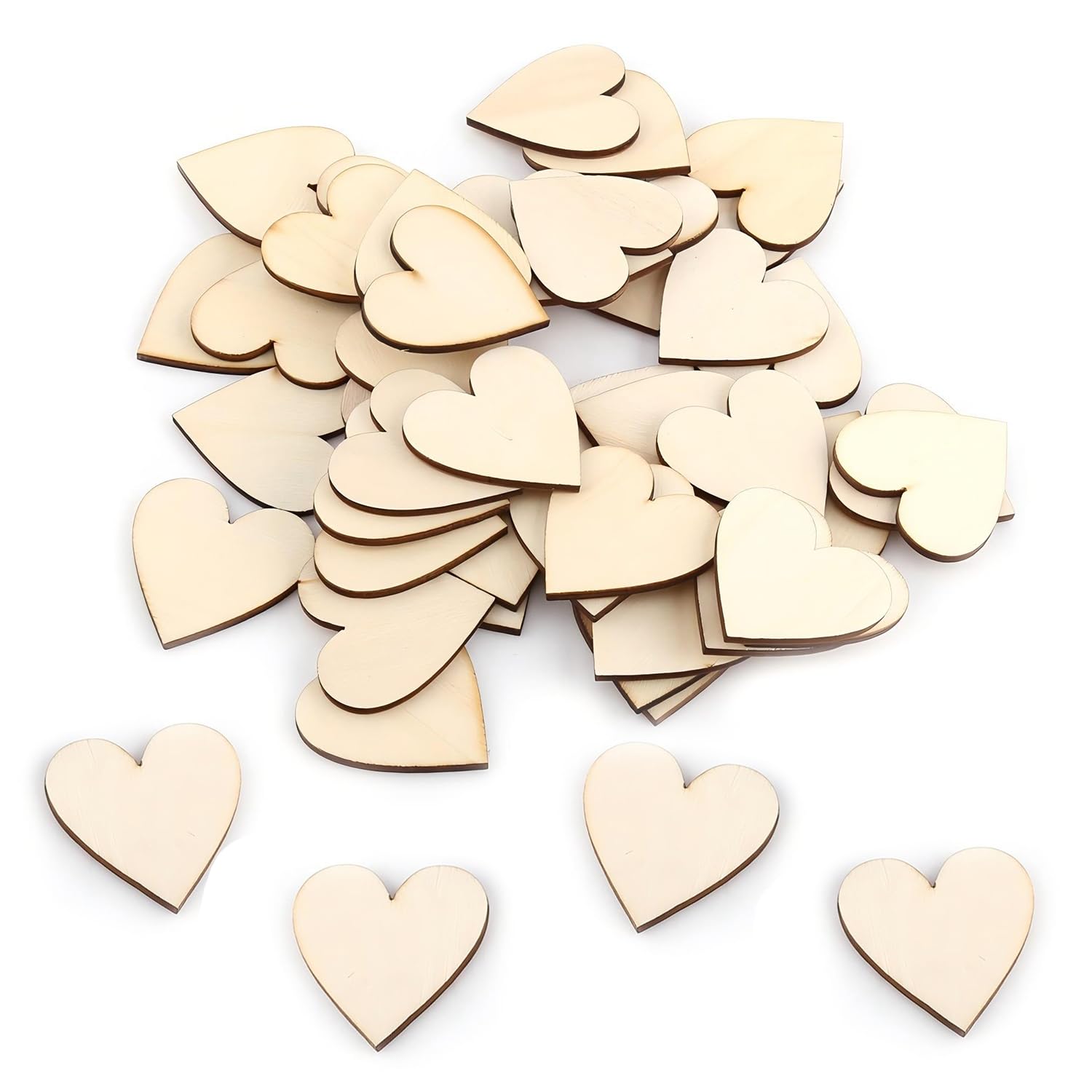 Tissting Wood Hearts 50 Pieces 40mm Rustic Wooden Craft Shapes For DIY Projects - Handmade Decorations For Weddings Festivals And Home Use With Various Sizes And Natural Wood Patterns