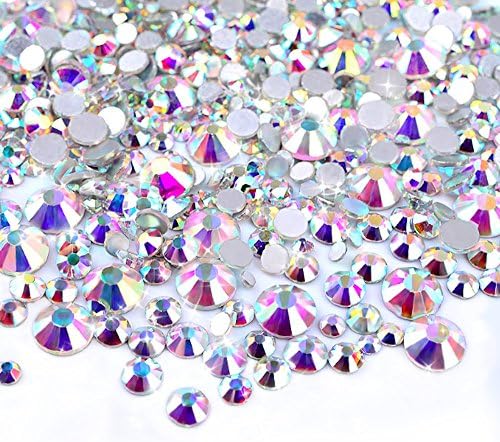 Zealer 2mm - 6mm Resin Crystal AB Round Nail Art Mixed Flat Backs Rhinestones Gems, M1-30, Mix Size,1800 Piece Come with NO CASE
