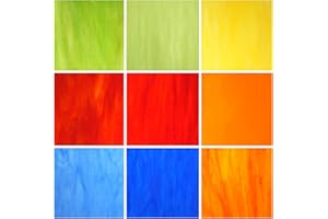 KIPHEPI 9 Sheets Stained Glass Variety Pack 6 x 6 Inch Cathedral Art Glass for Mosaic Crafts Supplies, Assorted Colors Glass Sheets Stained Glass Projects