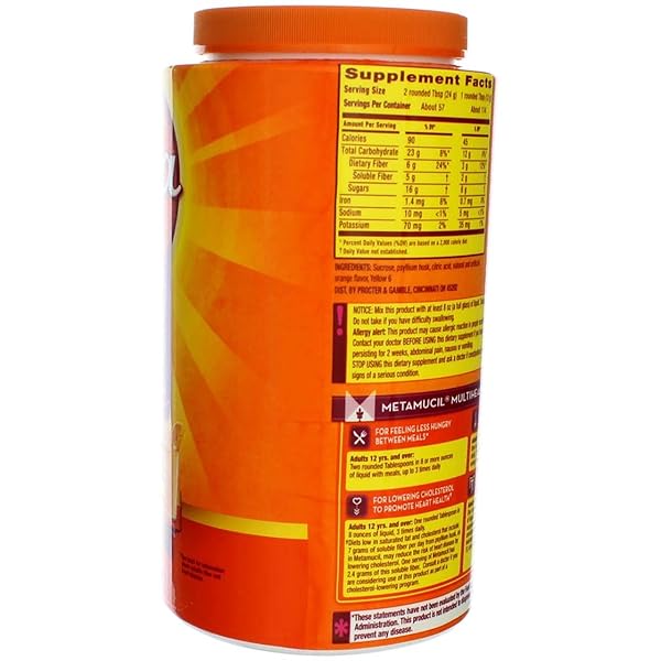 METAMUCIL PSYLLIUM FIBER SUPPLEMENT ORANGE SUGAR SMOOTH TEXTURE POWDER 114 DOSES 114DOS