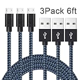 Micro USB Cable,Akaho 3Pack 6FT Long Nylon Braided High Speed 2.0 USB to Micro USB Charging Cables Android Fast Charger Cord for Samsung Galaxy S7 Edge/S6/S4,Note 5/4/3,HTC,Tablet(Black Blue)