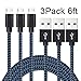 Micro USB Cable,Akaho 3Pack 6FT Long Nylon Braided High Speed 2.0 USB to Micro USB Charging Cables Android Fast Charger Cord for Samsung Galaxy S7 Edge/S6/S4,Note 5/4/3,HTC,Tablet(Black Blue)