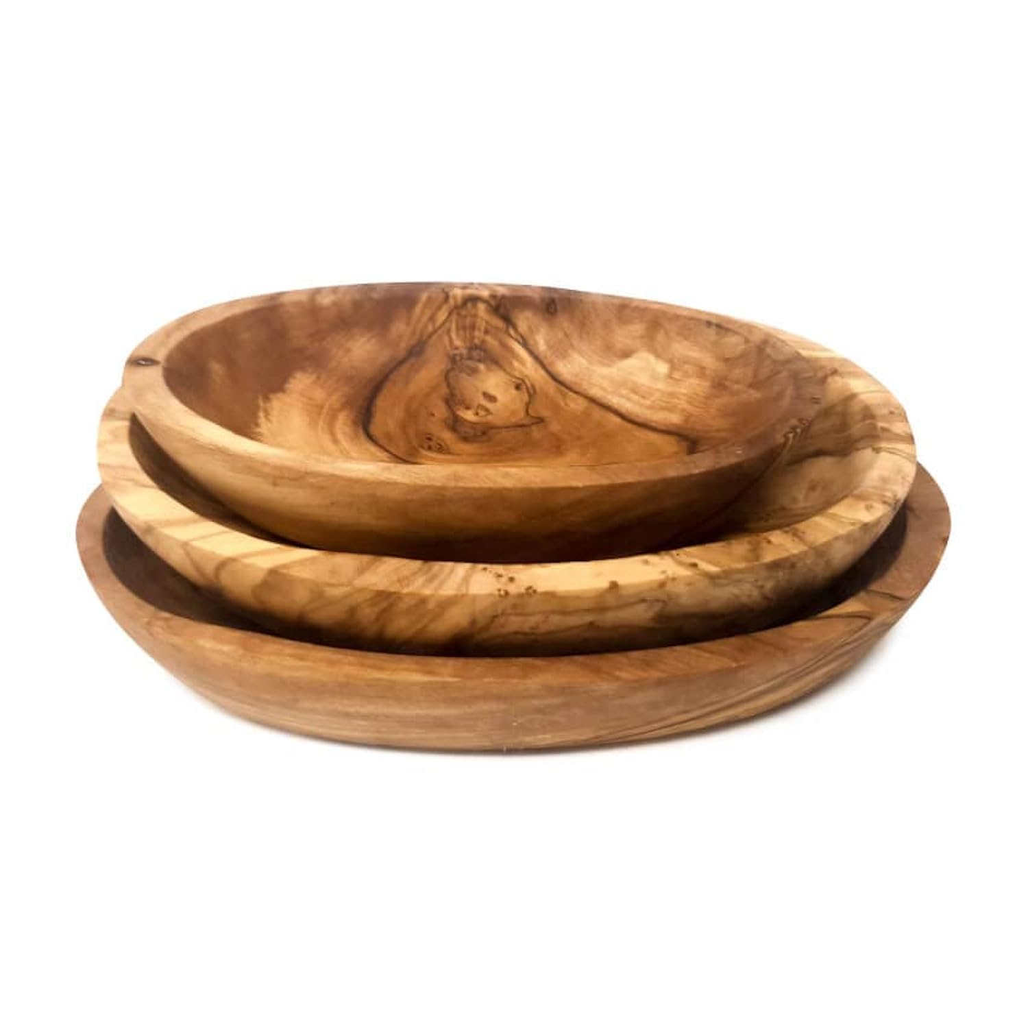 Verano Spanish Ceramics Tunisian Olive Wood Trio Oval Serving Dish Set - Home Dining Room Table Kitchen Restaurant Café Bar Appetiser Snack Serving Sharing Bowls - 13x8cm, 16x9cm & 19x11cm