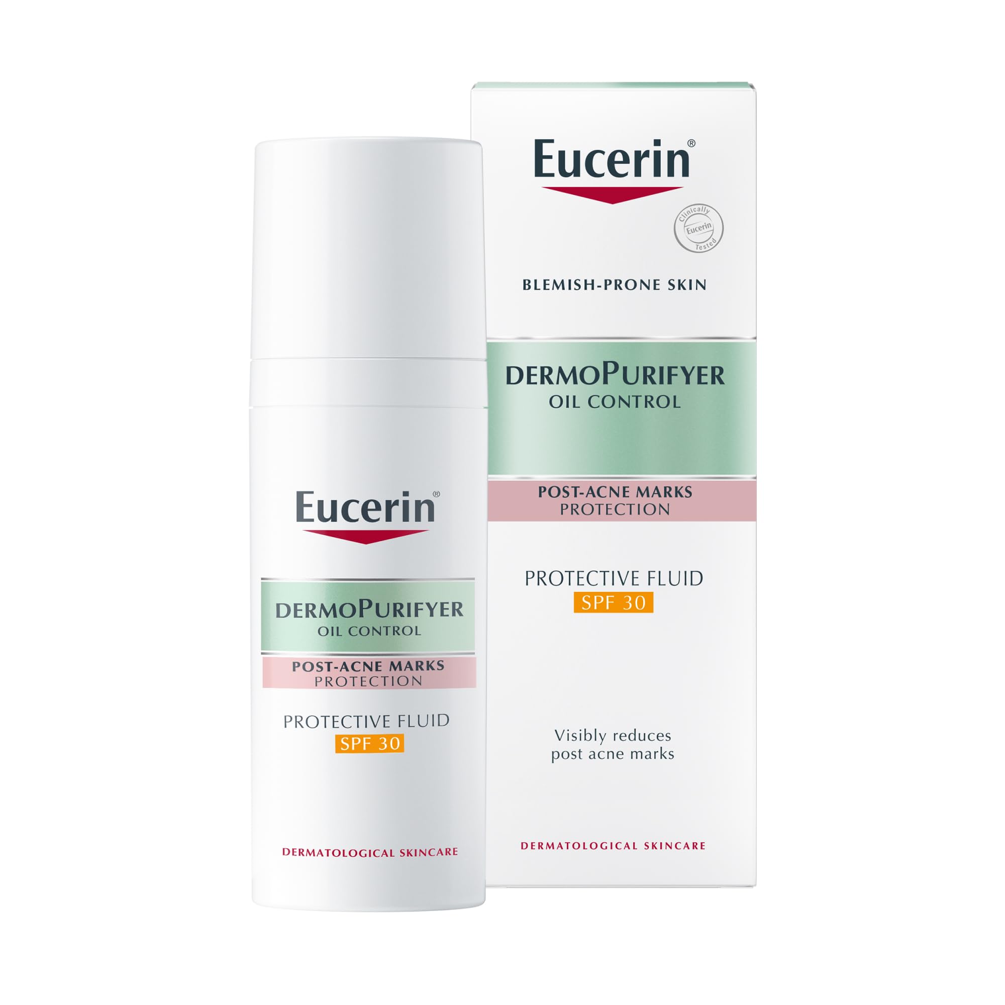 Eucerin DermoPurifyer Protective Fluid SPF30 50ml, Advanced Protective Skincare for Oily, Blemish-Prone Skin, Non-Greasy and Mattifying Sun Protection